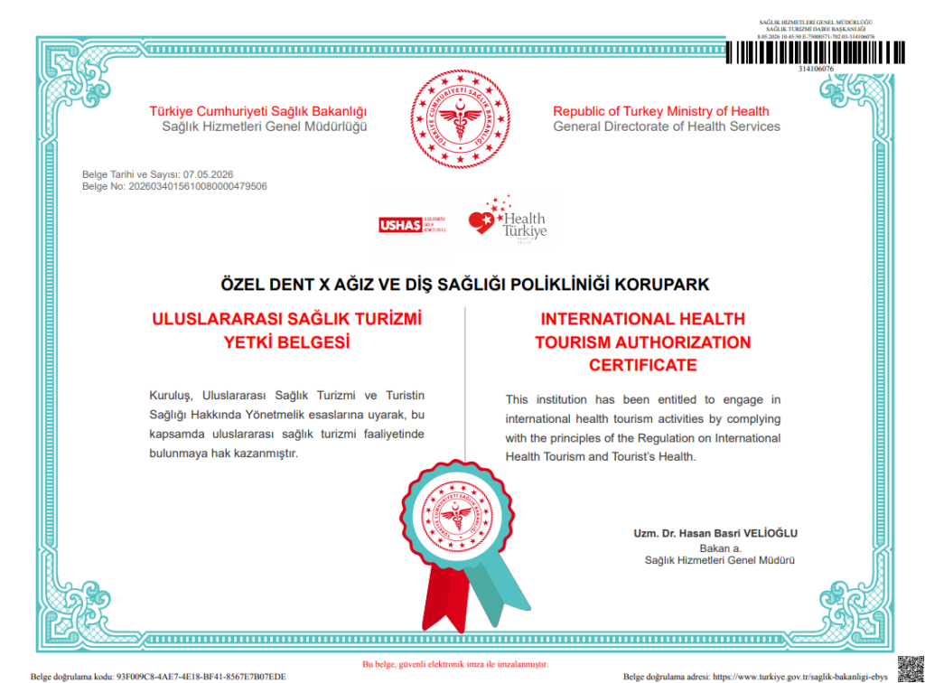 DentX Korupark Health Tourism Authorization Certificate